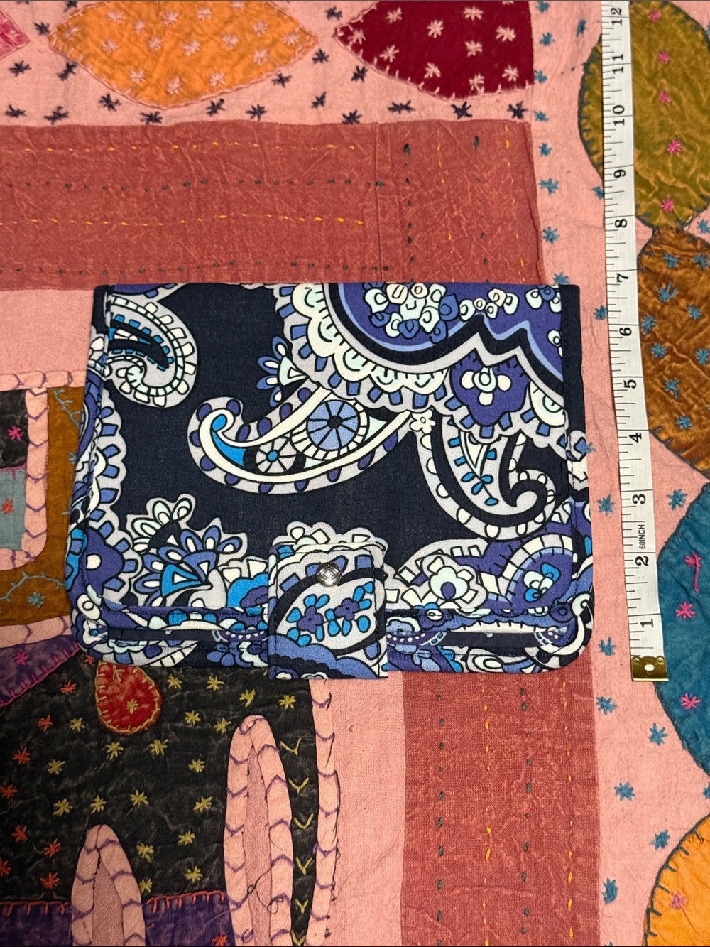 Blue Paisley Quilted Clutch Wallet or School supply pouch